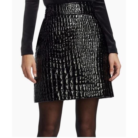 Akris Punto Crocodile Embossed FauxPatent Leather Black Pencil Skirt Size 10 - Picture 1 of 10